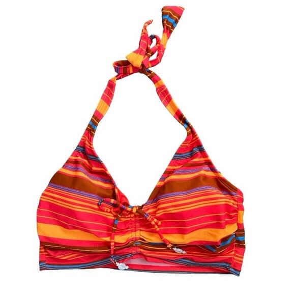 New Wild Fable Bright Orange Blue Striped Halter Bikini Top Large - Picture 1 of 3